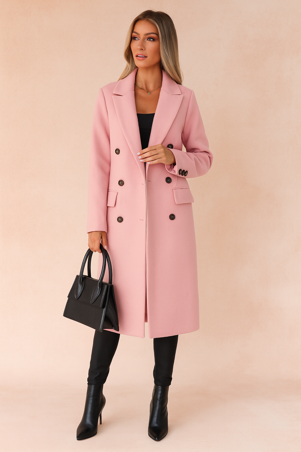 Kendal Double Breasted Tailored Long Coat - Pink