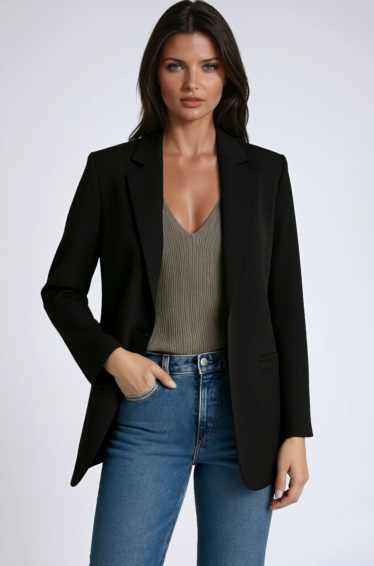 Victoire Tailored Longline Blazer - Black