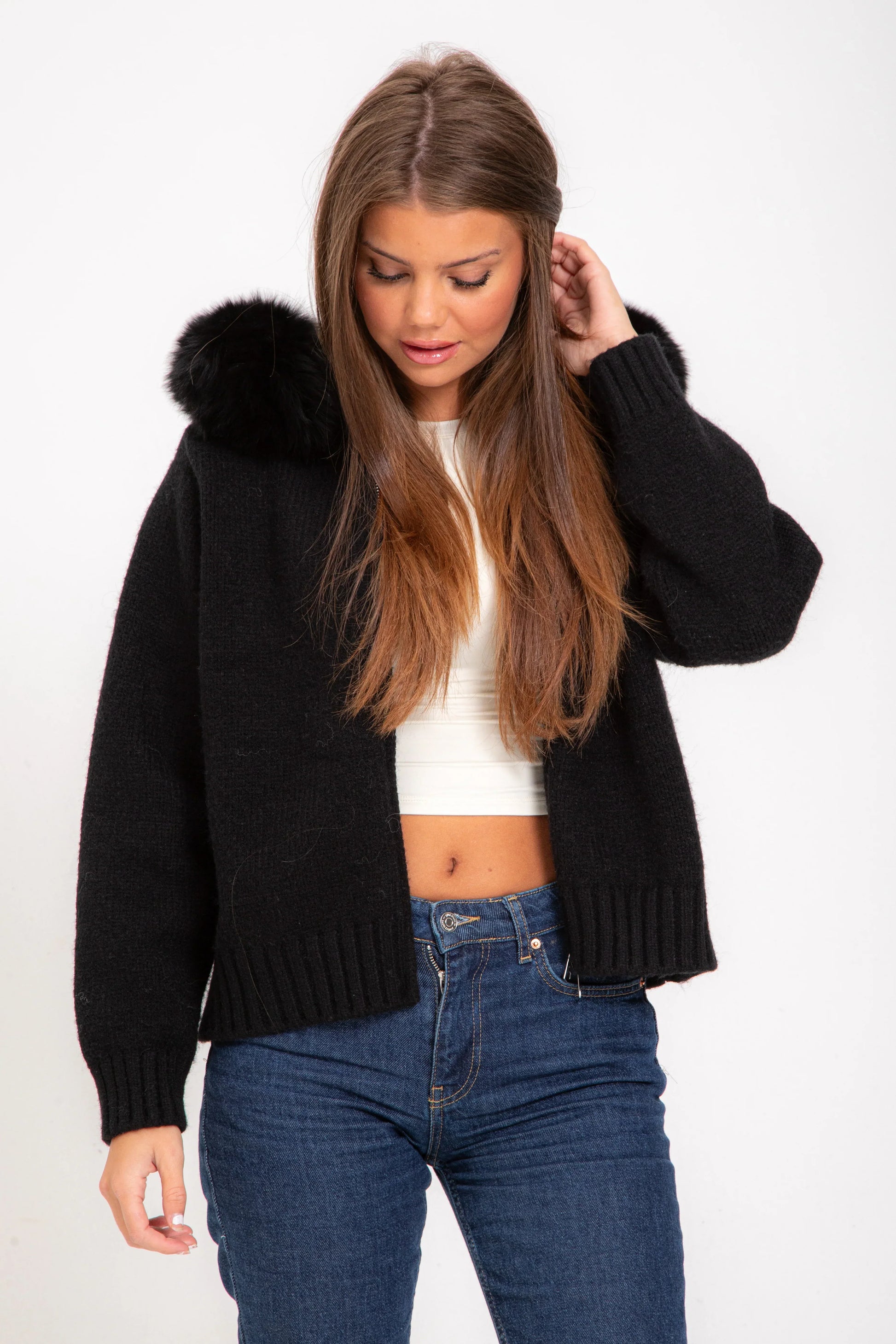 Chloe Faux Fur Hooded Cropped Jacket
