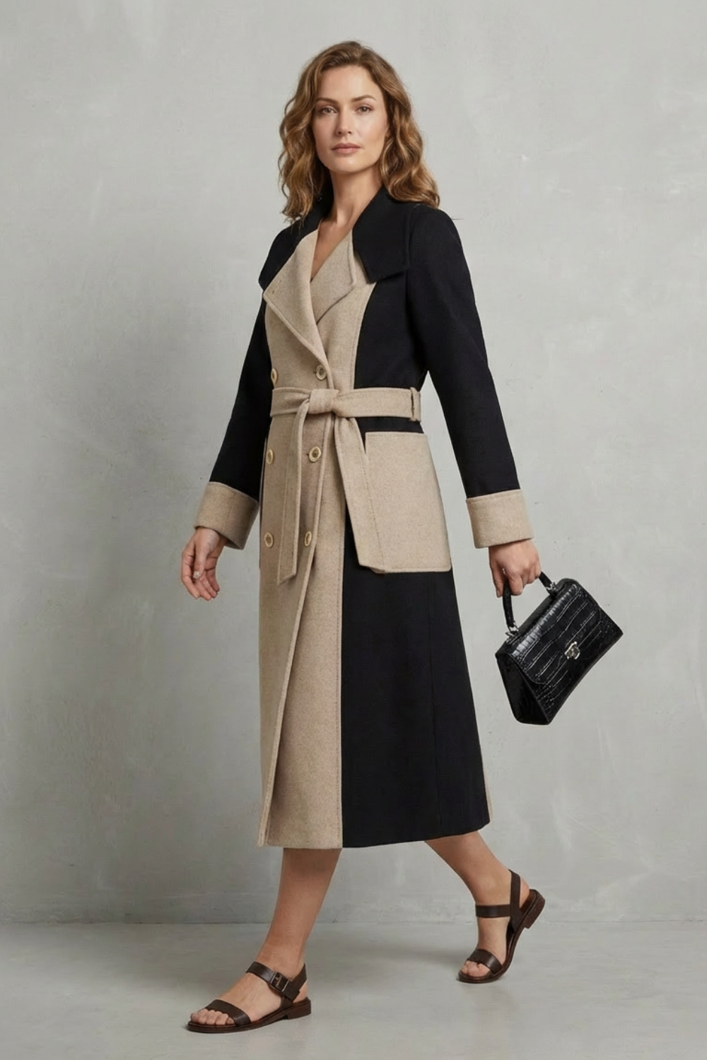 Clara Contrast Double Breasted Tailored Long Coat