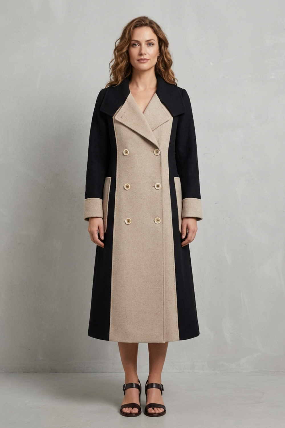 Clara Contrast Double Breasted Tailored Long Coat