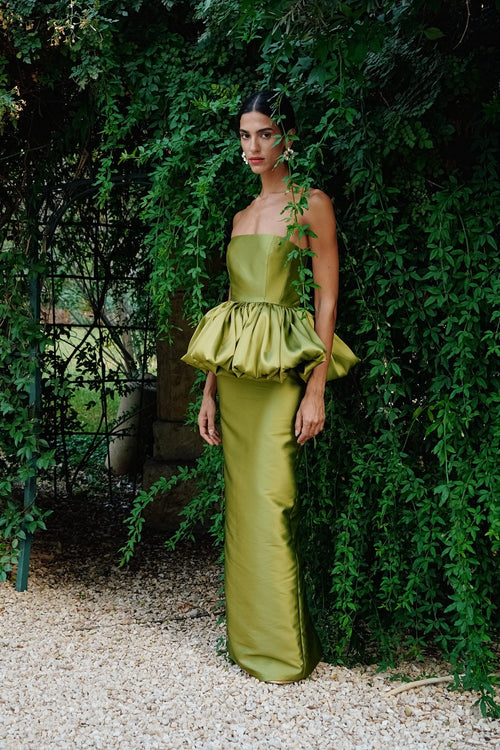 Blair Silk Gown - Green Mikado