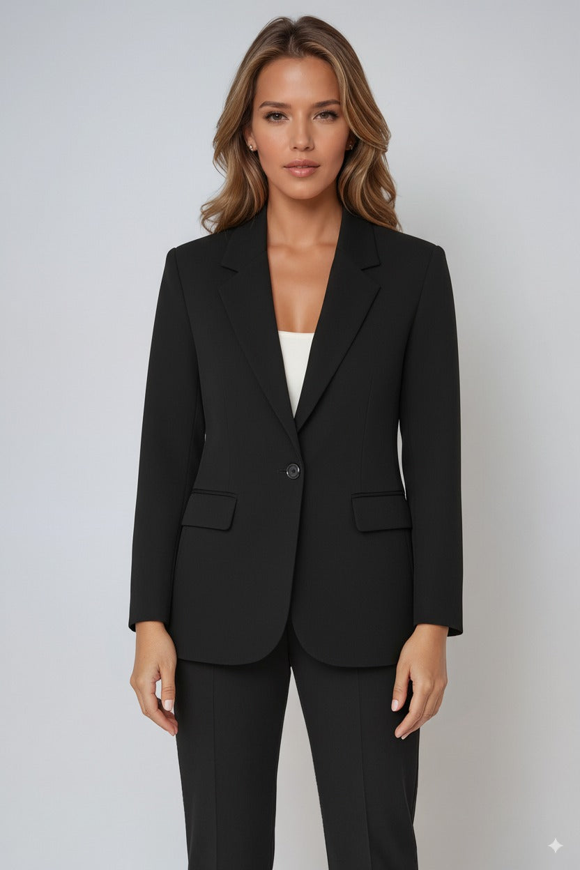 Claire Button Tailored Blazer - Black