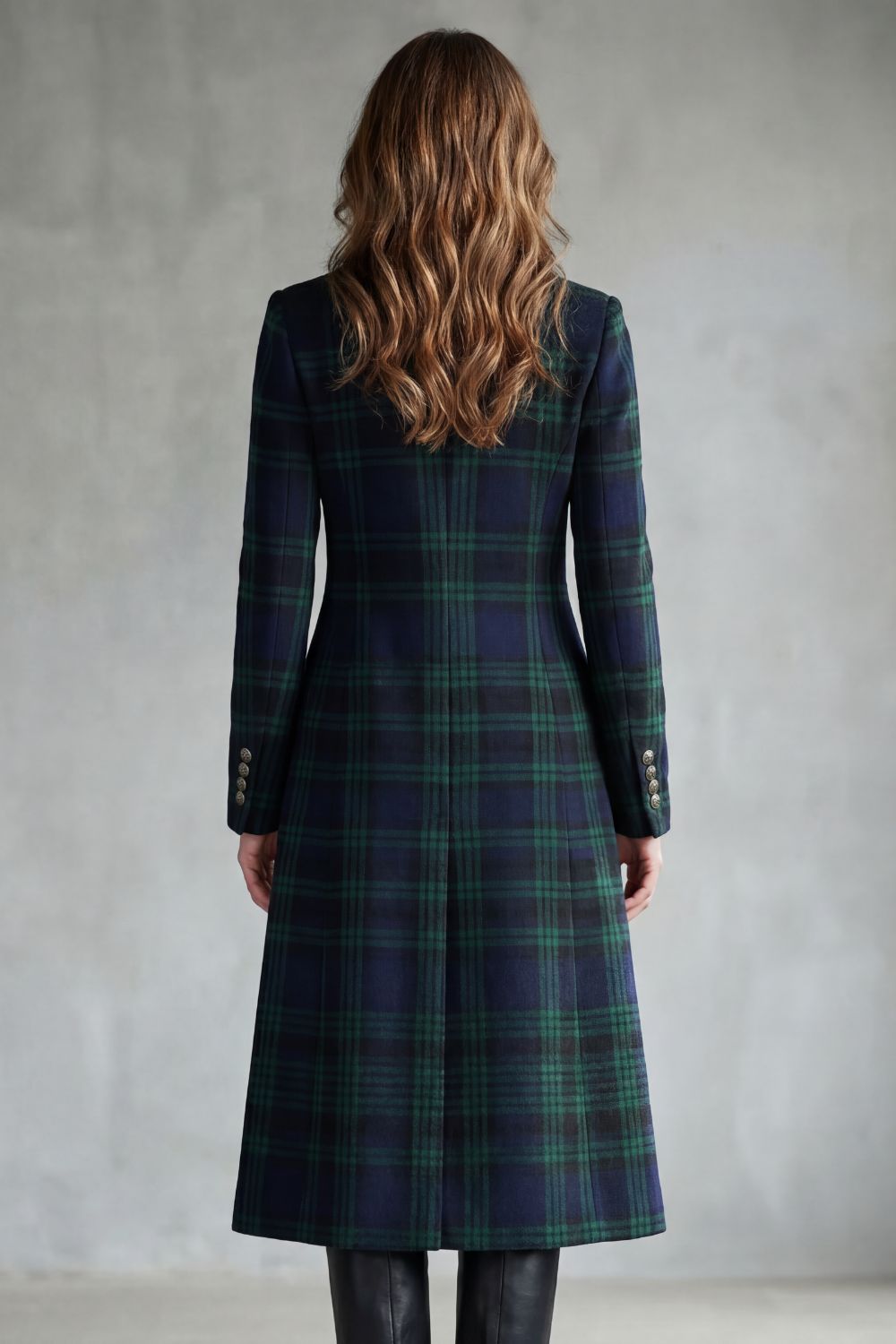 Elenor Tartan High Neck Tailored Long Coat