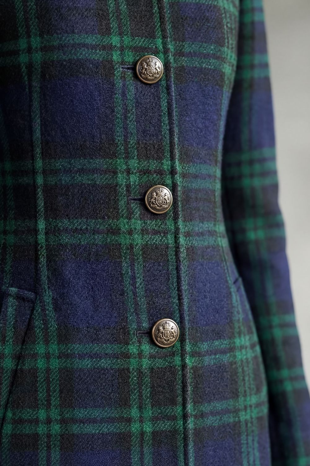 Elenor Tartan High Neck Tailored Long Coat