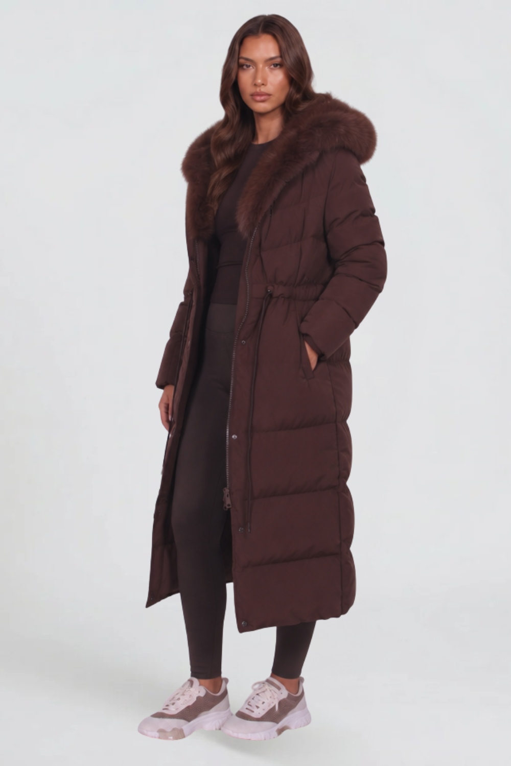Eliza Faux Fur Hooded Long Puffer Coat