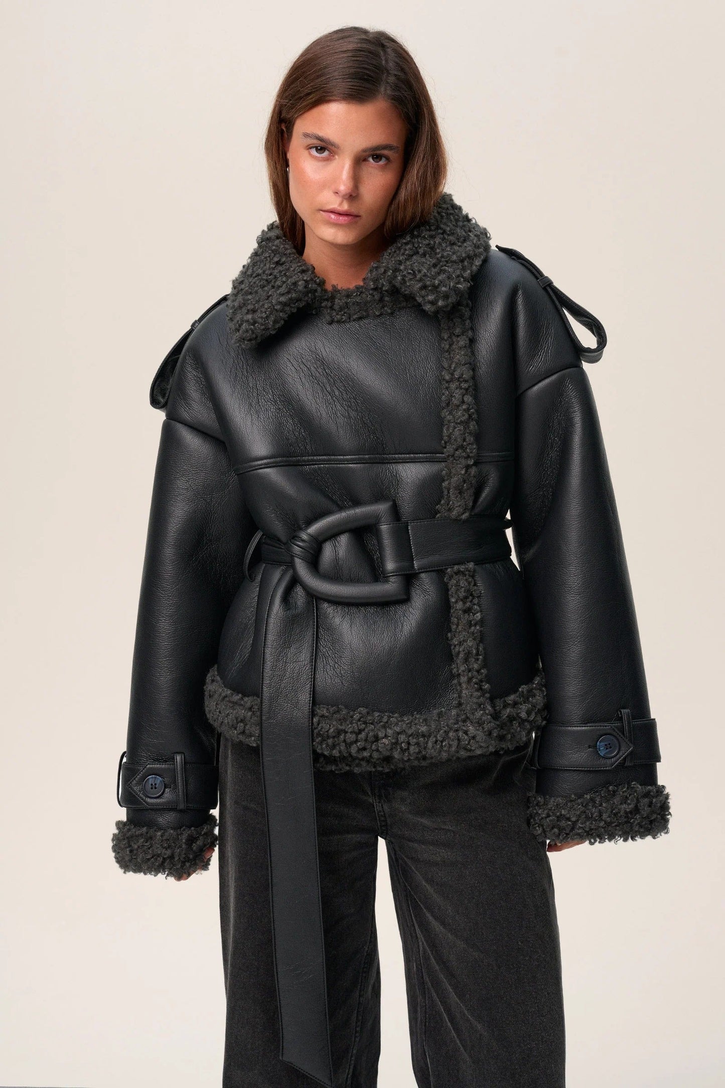 Eve Belted Shearling Long Coat