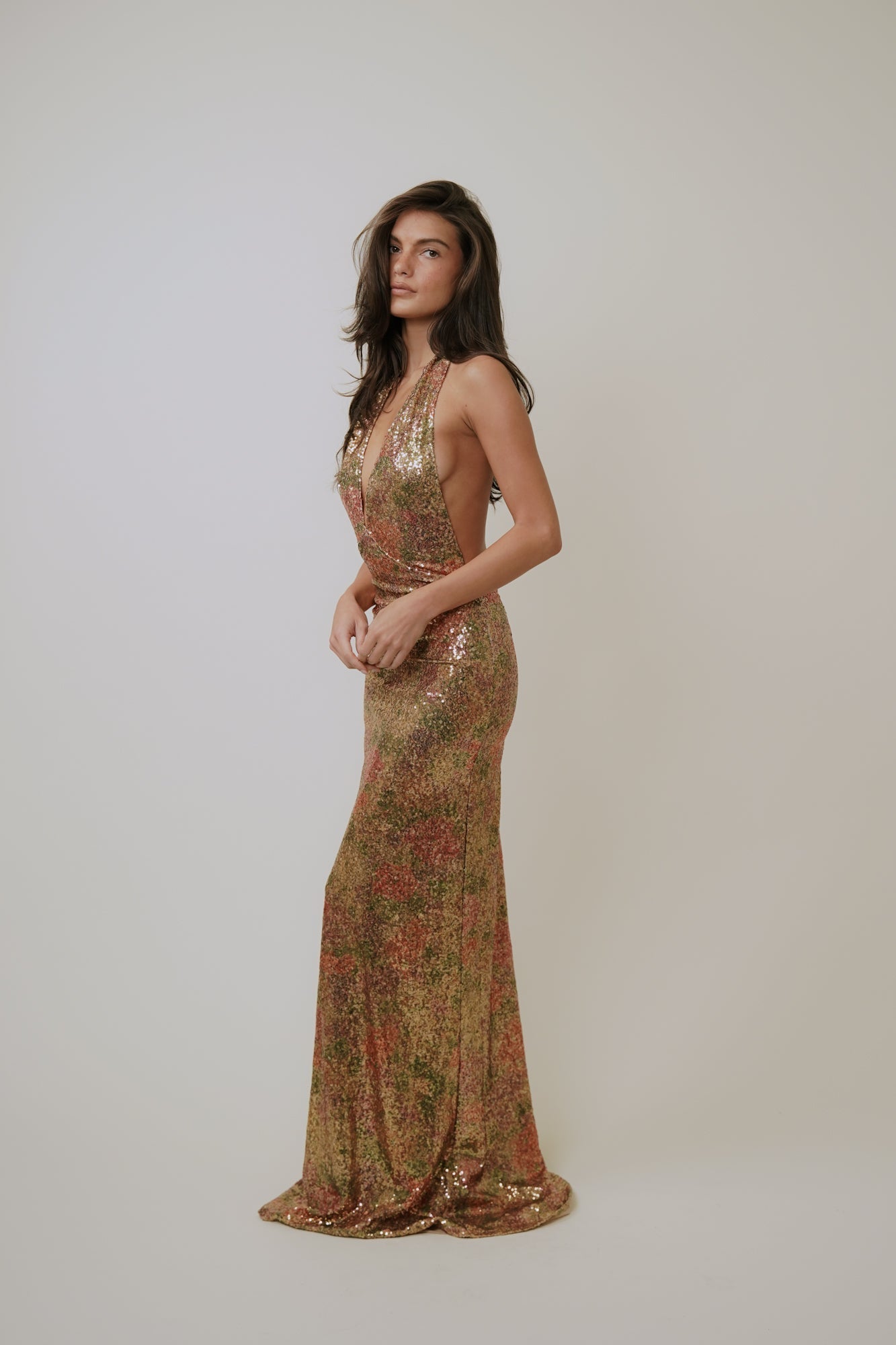 Uma Sequin Halter Maxi Dress
