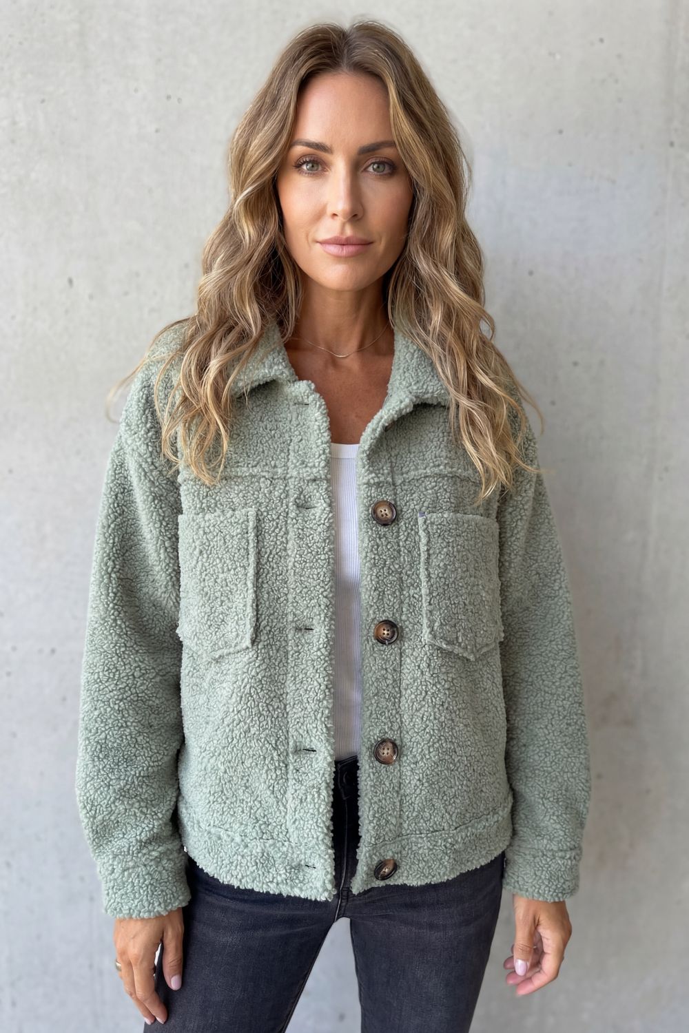 Floretta Teddy Fleece Button Up Jacket