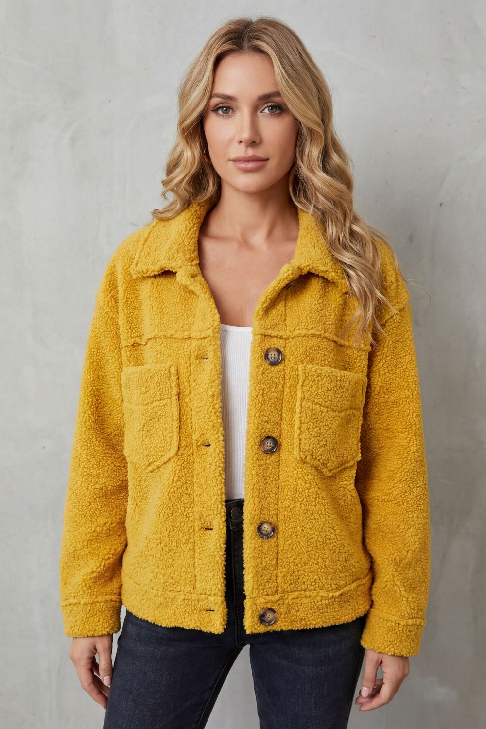 Floretta Teddy Fleece Button Up Jacket