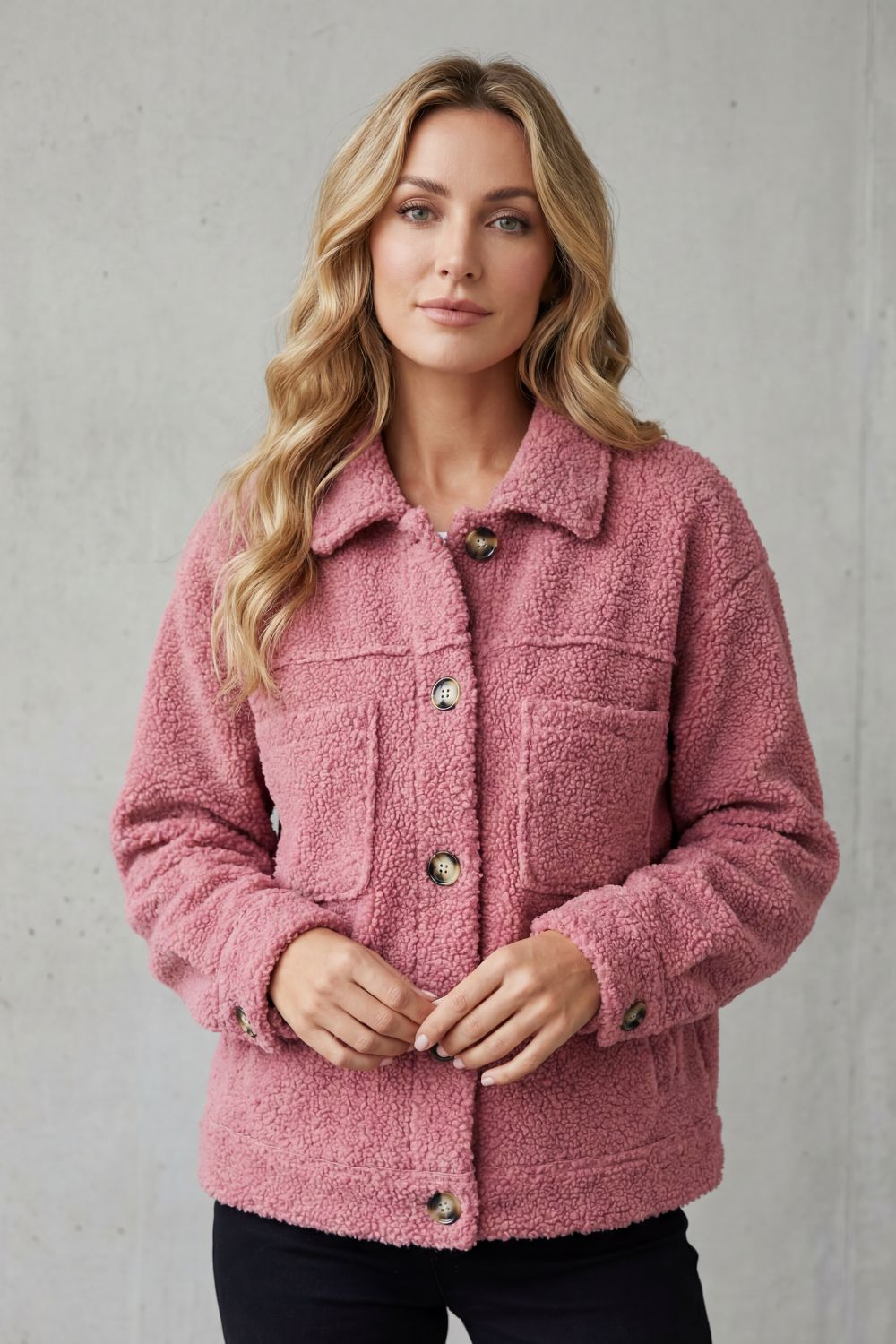 Floretta Teddy Fleece Button Up Jacket