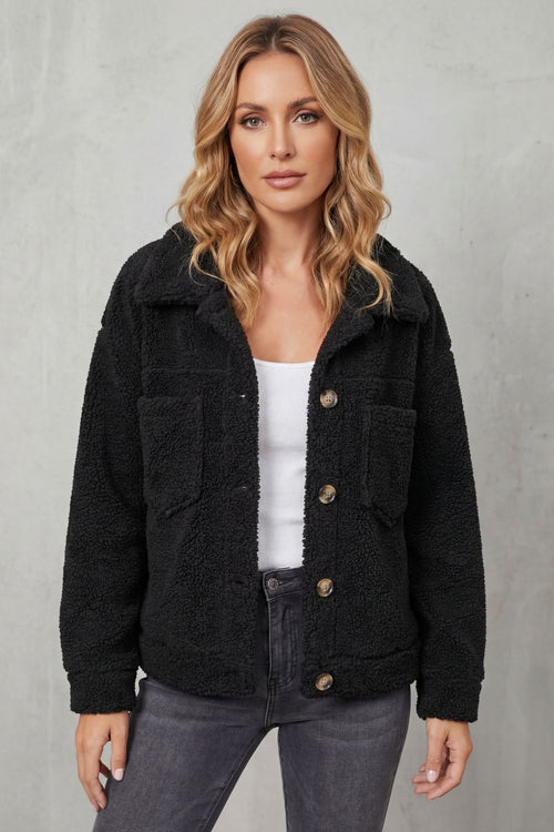 Floretta Teddy Fleece Button Up Jacket