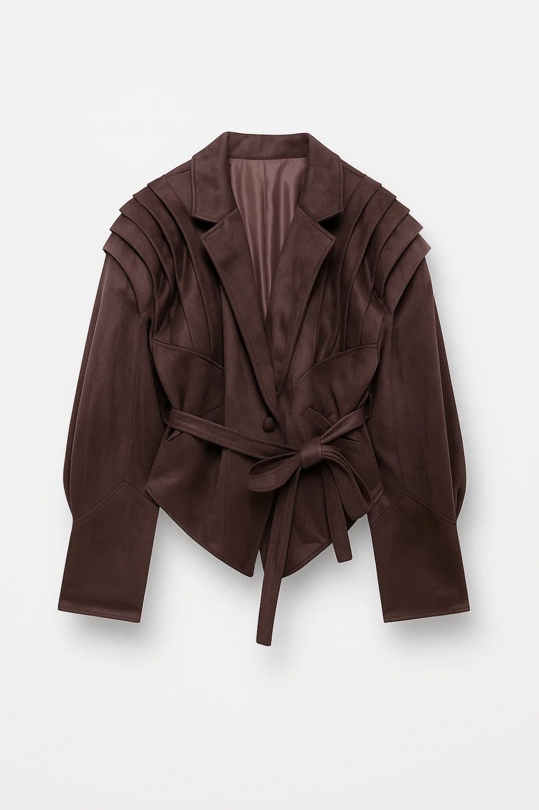 Frederica Belted Pleated Shoulder Tailored Jacket
