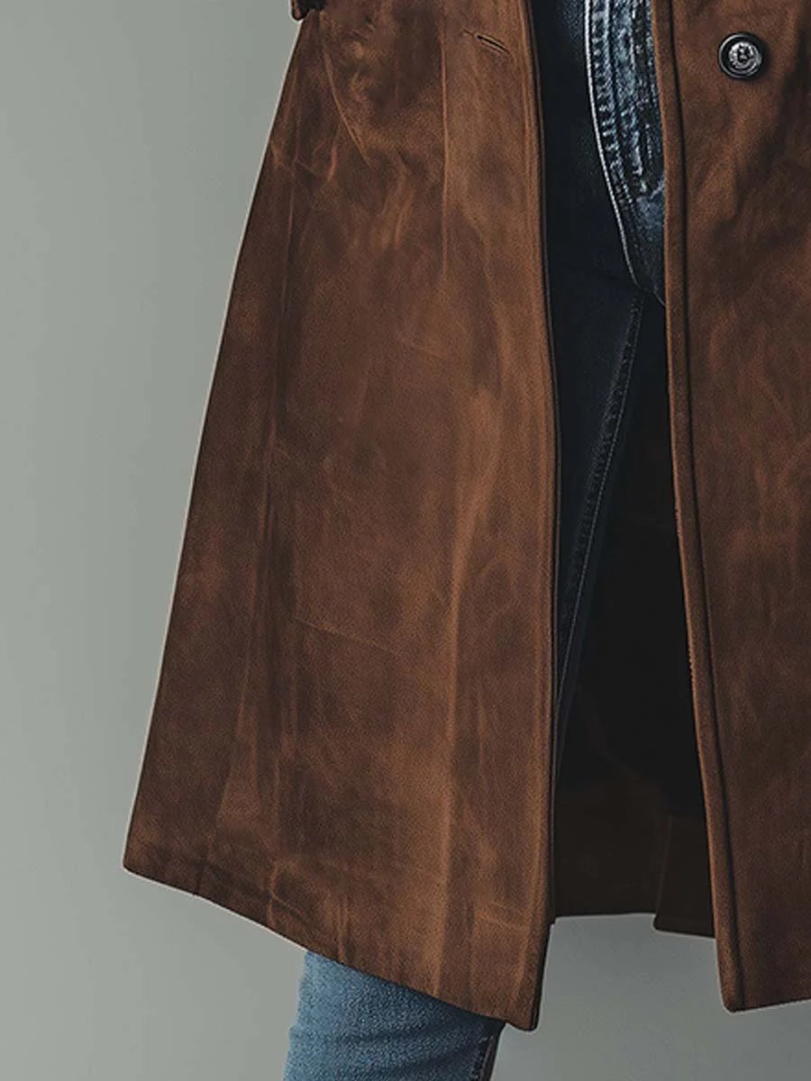 Haley Suede Tailored Button Front Long Coat