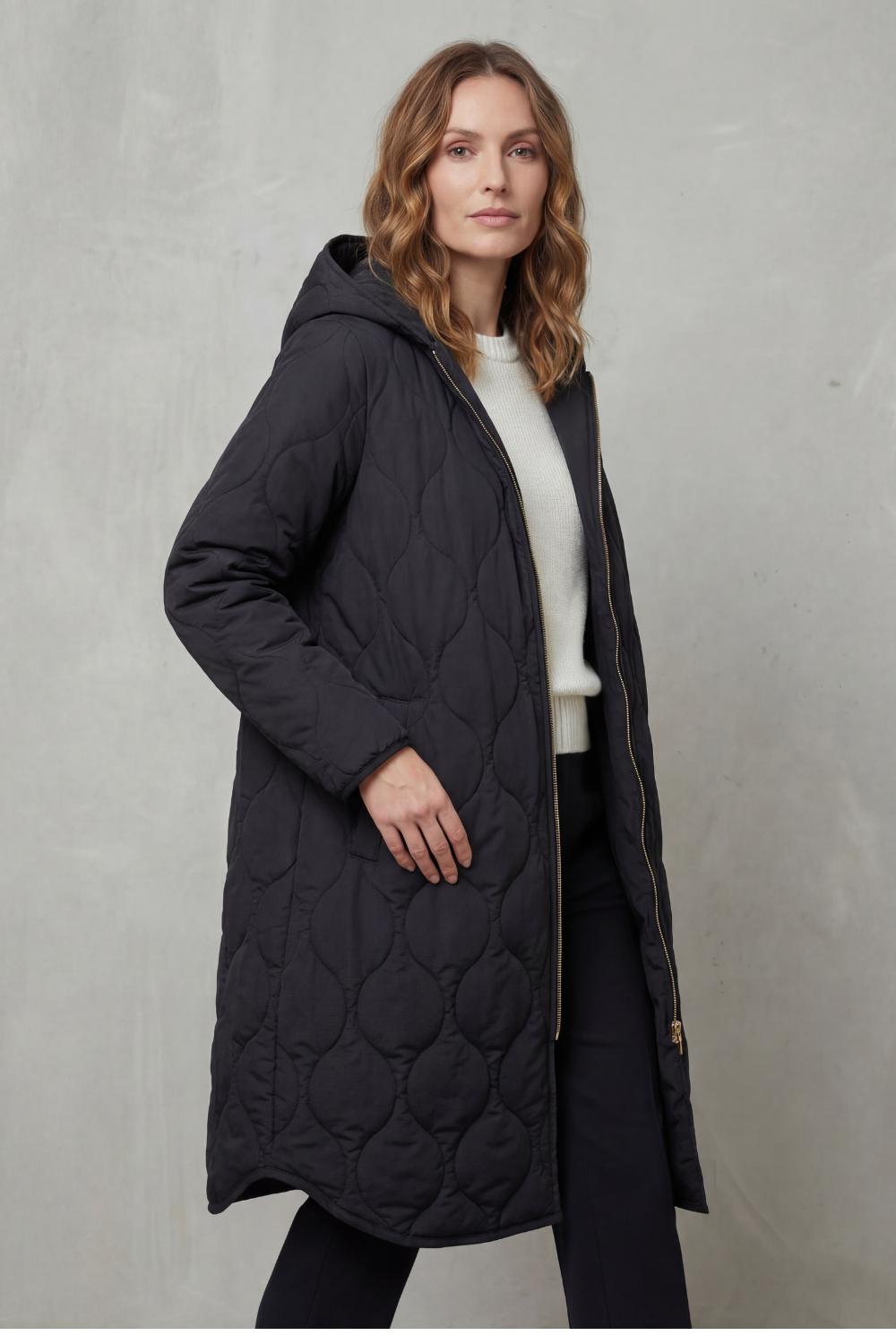 Harper Hooded Wave Quilted Longline Puffer Coat