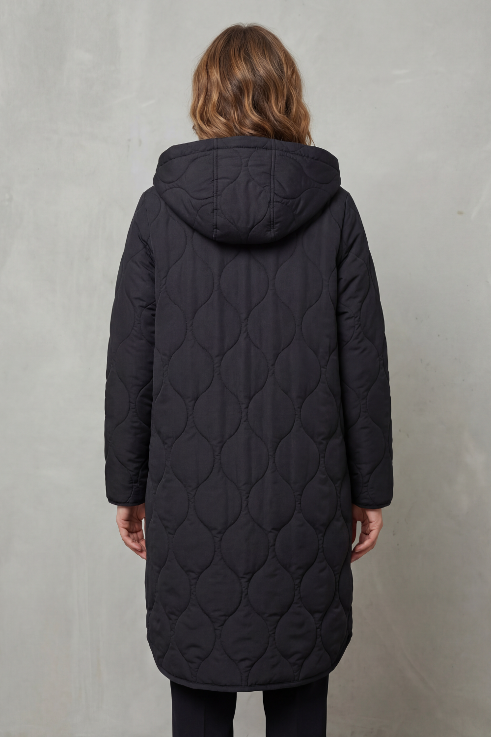 Harper Hooded Wave Quilted Longline Puffer Coat