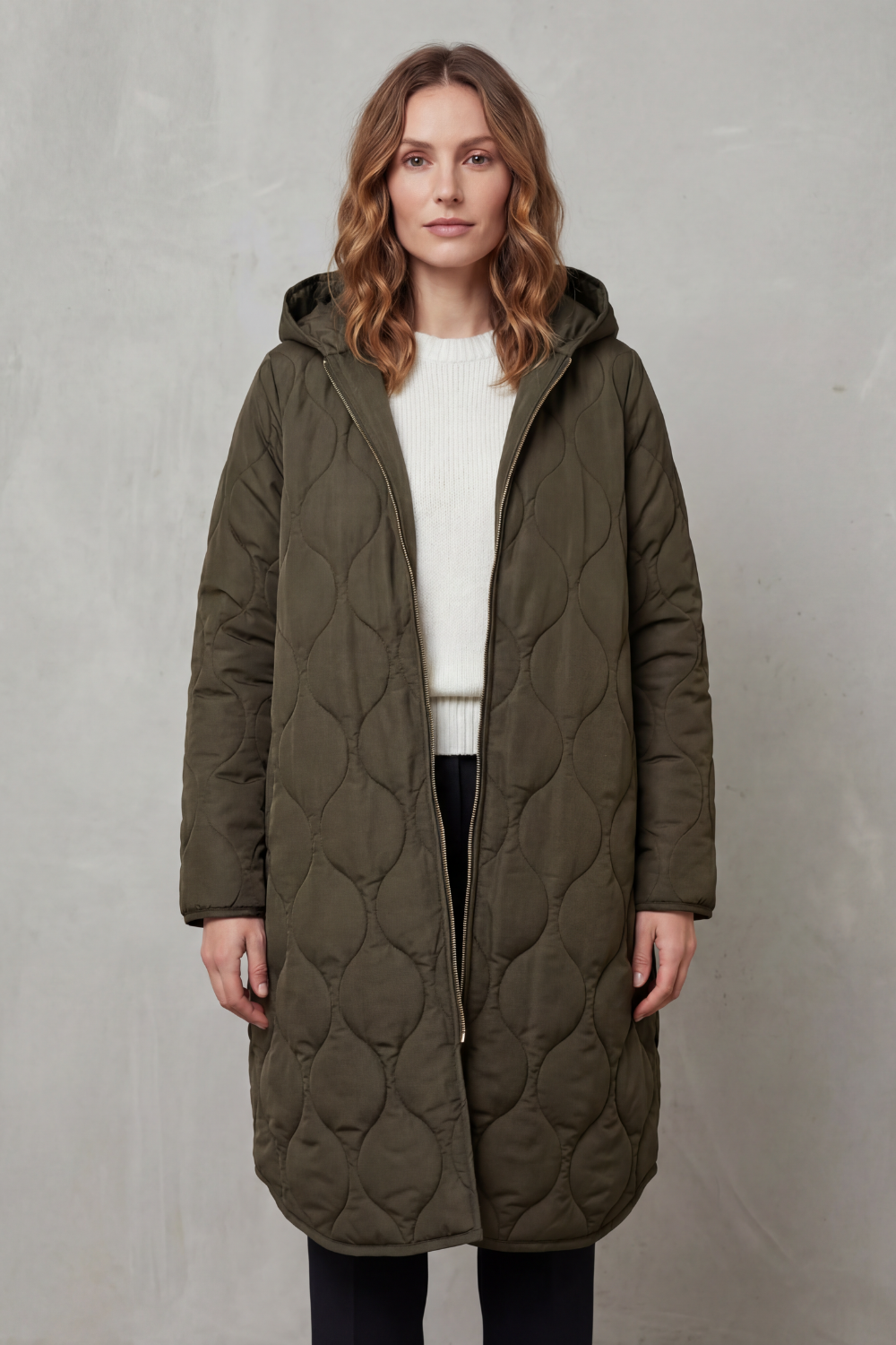 Harper Hooded Wave Quilted Longline Puffer Coat