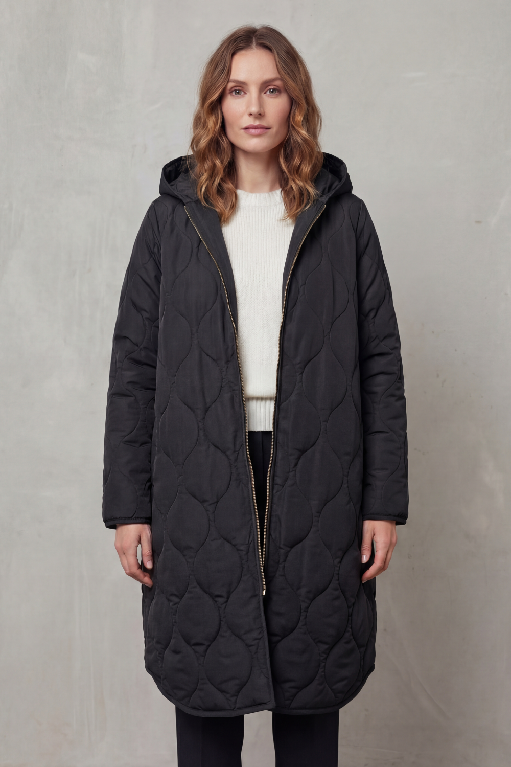 Harper Hooded Wave Quilted Longline Puffer Coat
