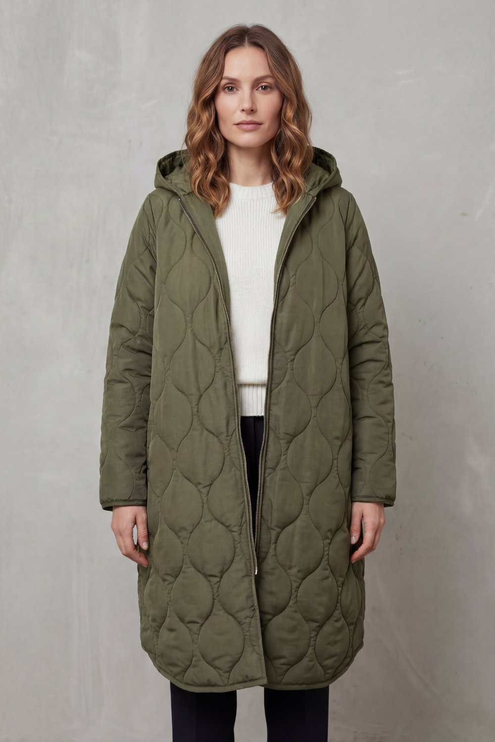 Harper Hooded Wave Quilted Longline Puffer Coat