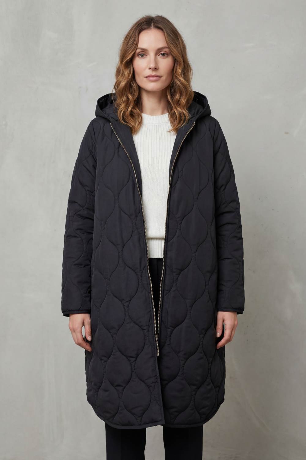 Harper Hooded Wave Quilted Longline Puffer Coat