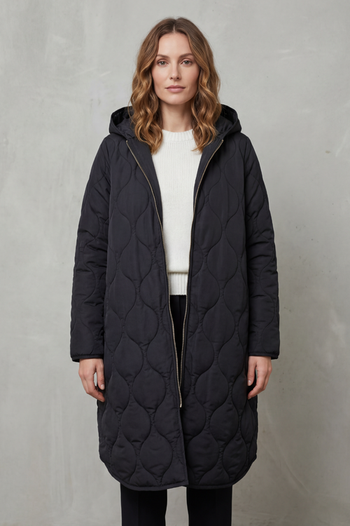Harper Hooded Wave Quilted Longline Puffer Coat