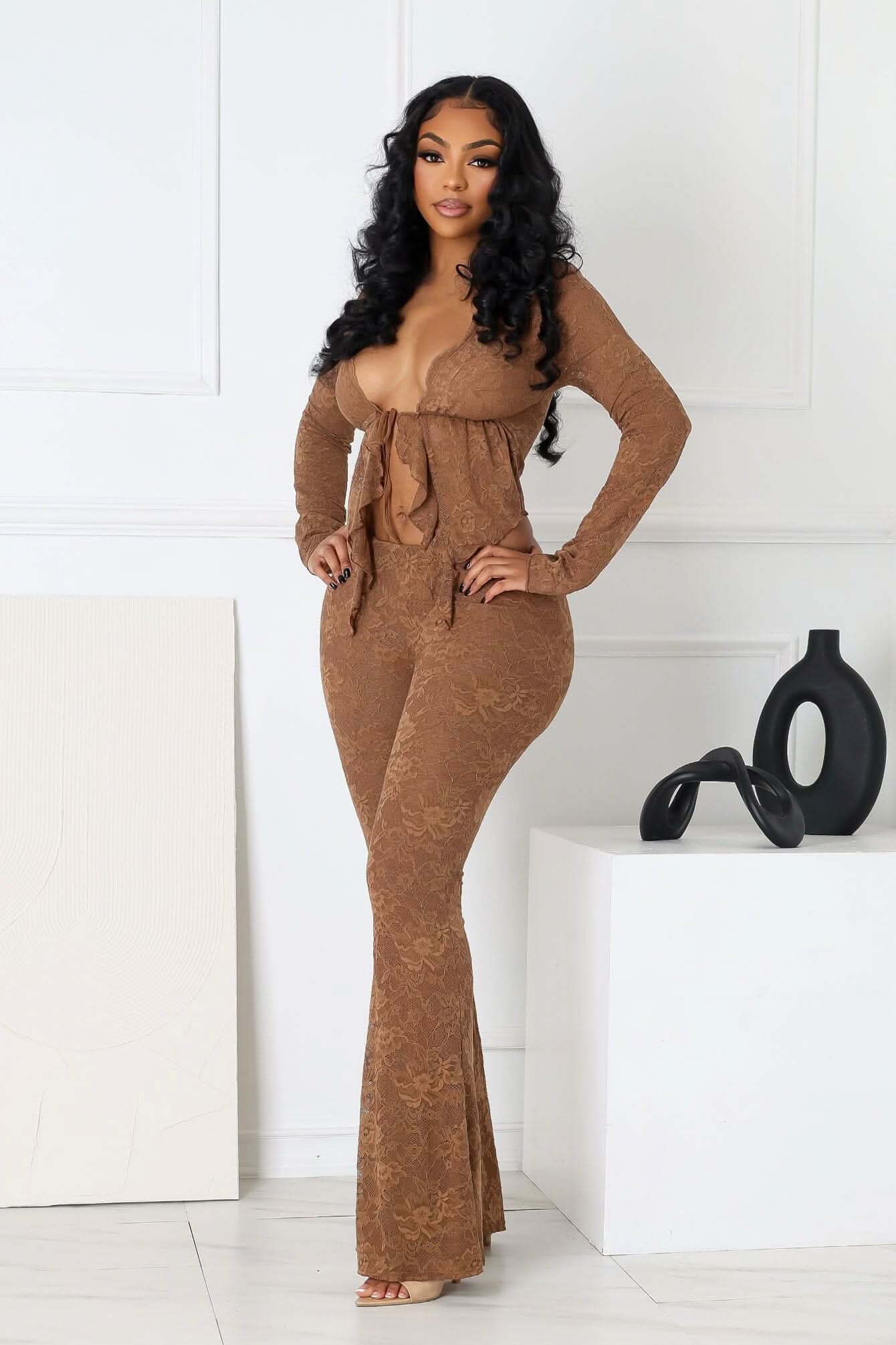 Henley Ruffle Set - Brown