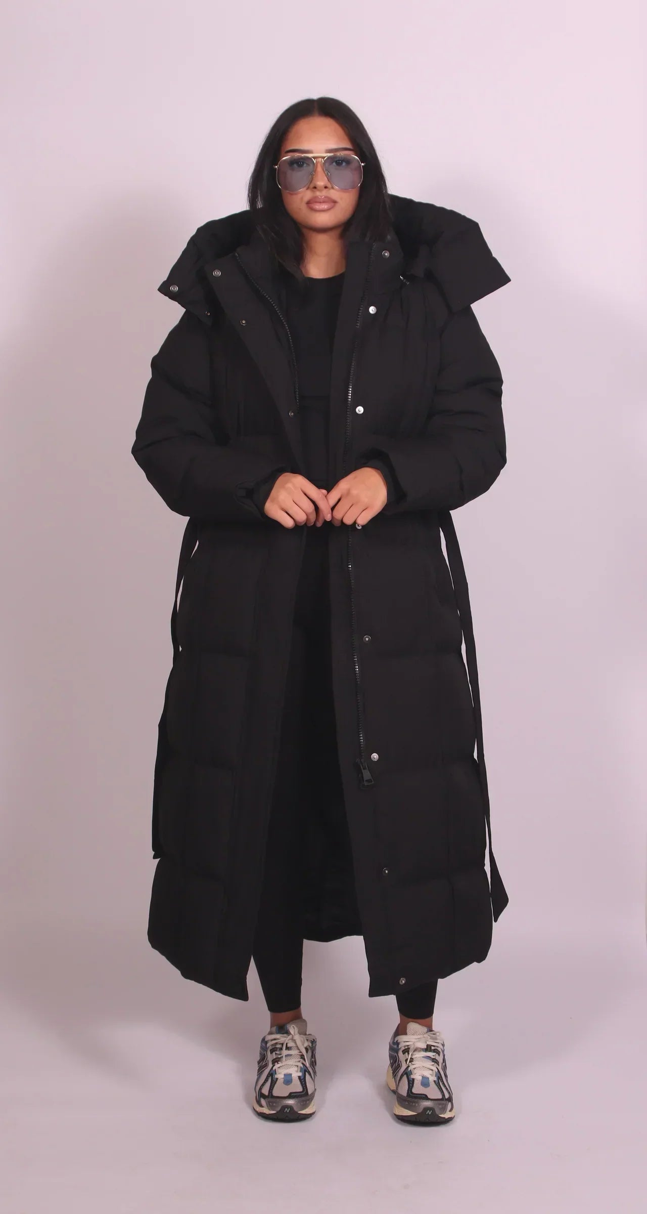 Carmen Long Belted Puffer Coat - Black