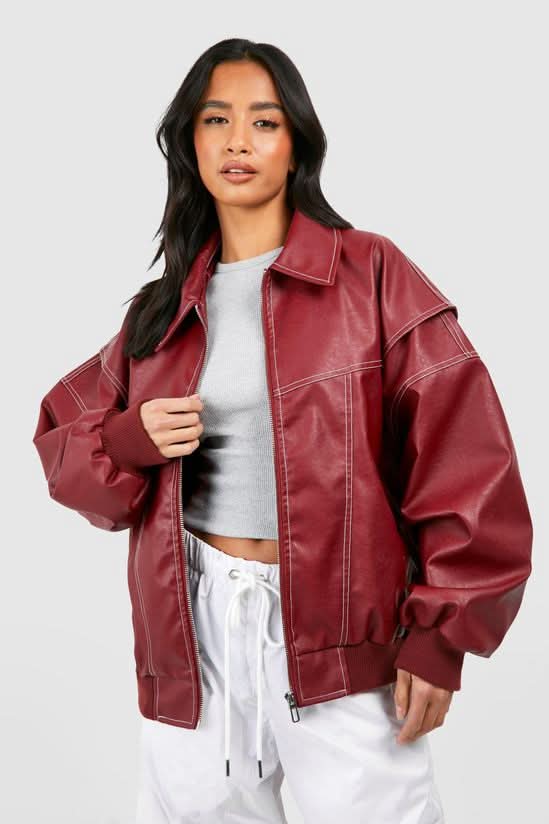 Isabel Oversized Leather Jacket - Red