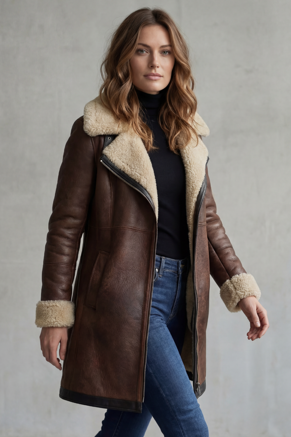 Isla Leather Shearling Lined Longline Coat