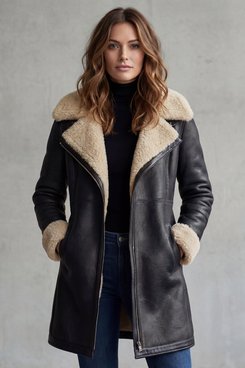 Isla Leather Shearling Lined Longline Coat