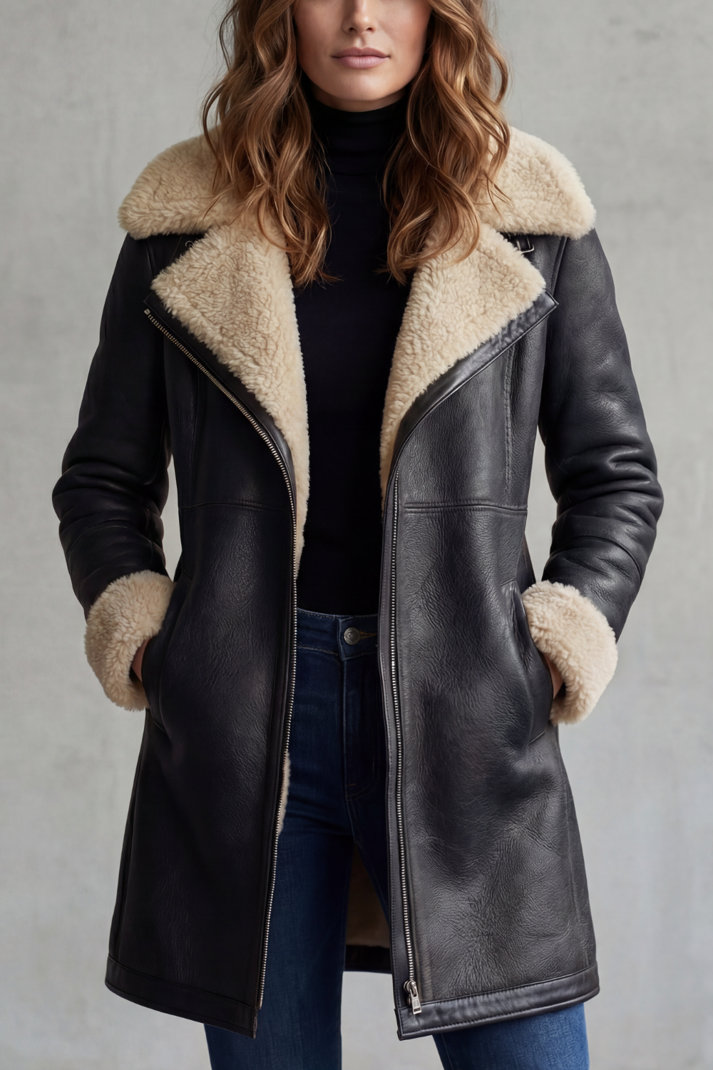Isla Leather Shearling Lined Longline Coat - Black