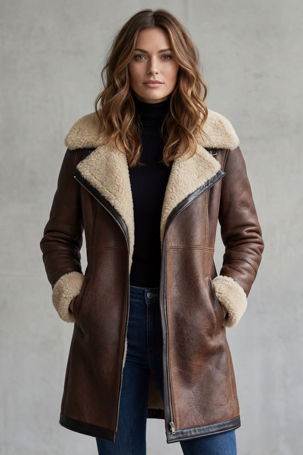Isla Leather Shearling Lined Longline Coat