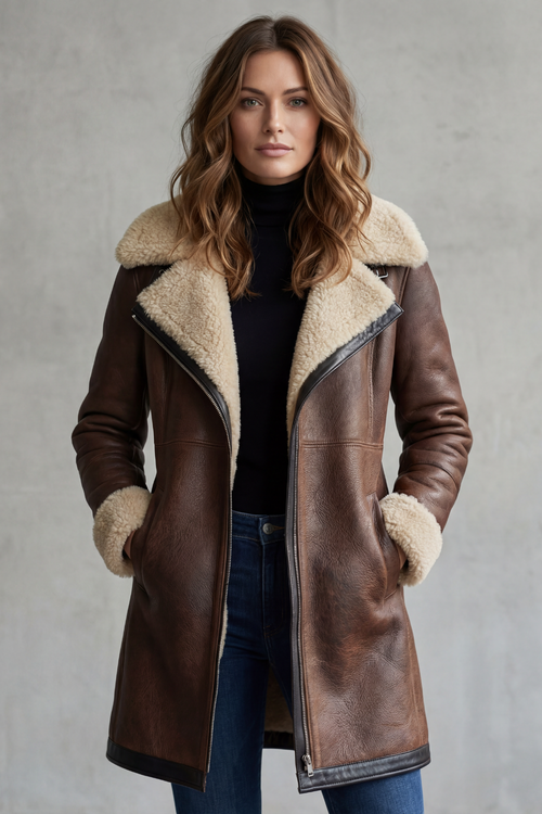 Isla Leather Shearling Lined Longline Coat
