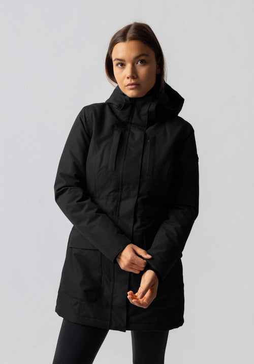 Jade Hooded High Neck Utility Parka Coat - Black