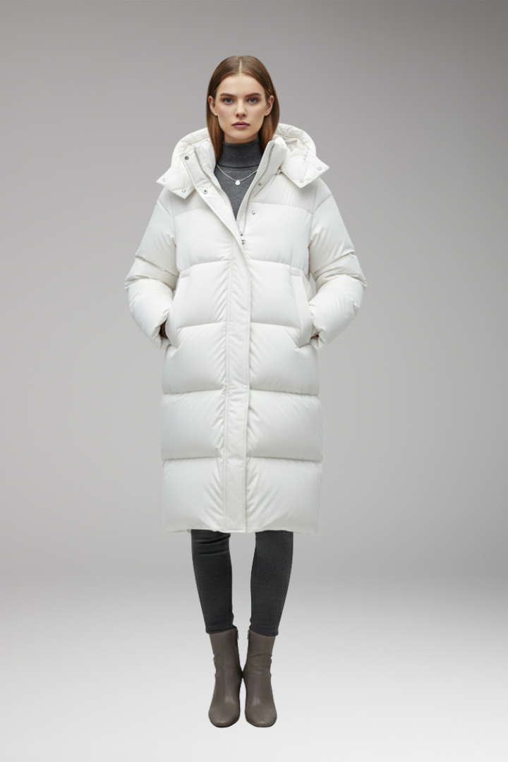 Mabel Long Quilted Hooded Puffer Jacket - White