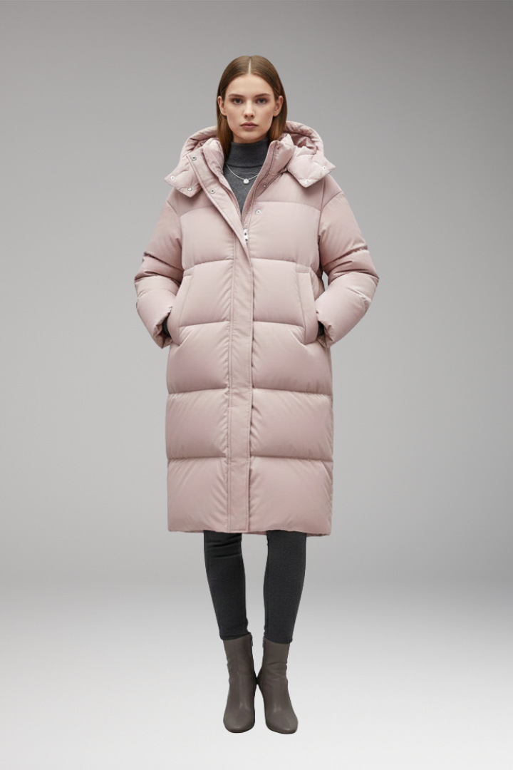 Mabel Long Quilted Hooded Puffer Jacket - Pink