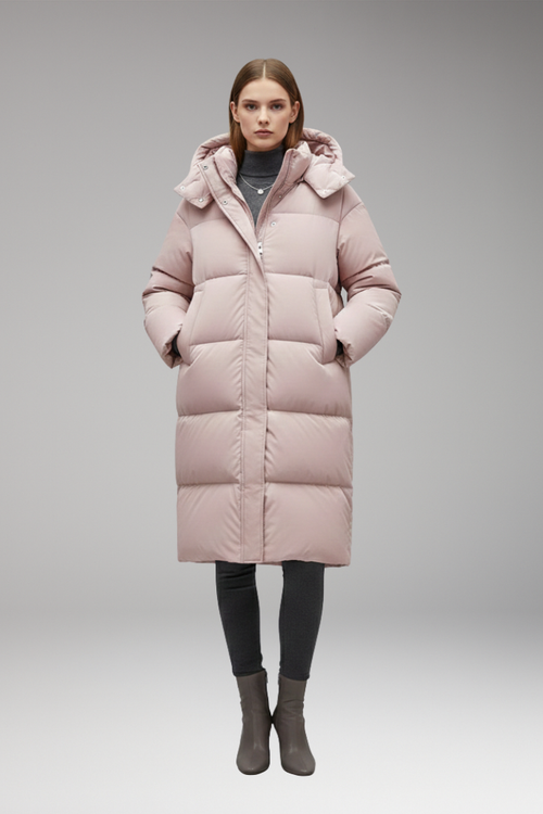 Mabel Long Quilted Hooded Puffer Jacket - Pink