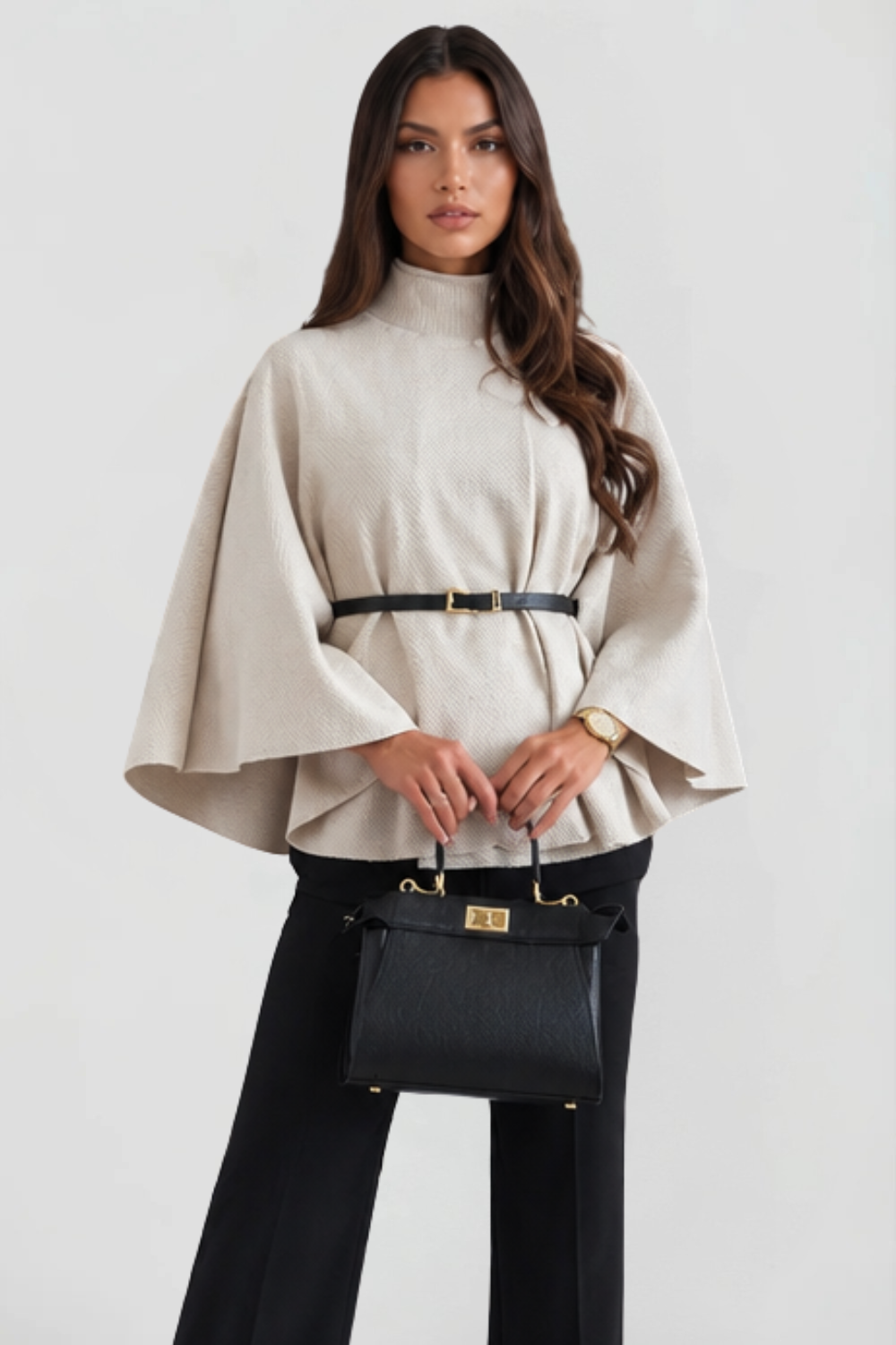 Madison Belted Oversized Wool Cape Coat - Creamy White
