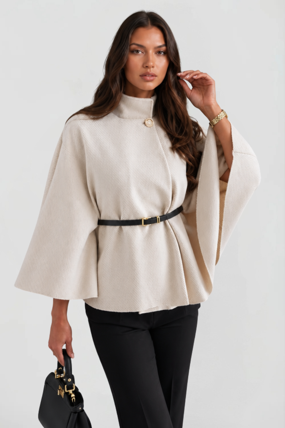 Madison Belted Oversized Wool Cape Coat