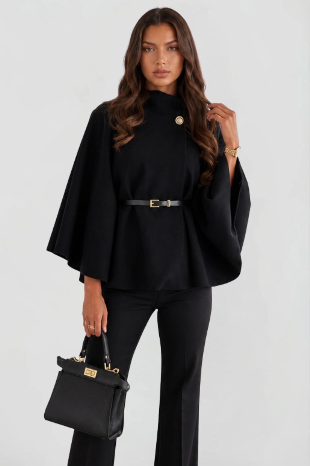 Madison Belted Oversized Wool Cape Coat