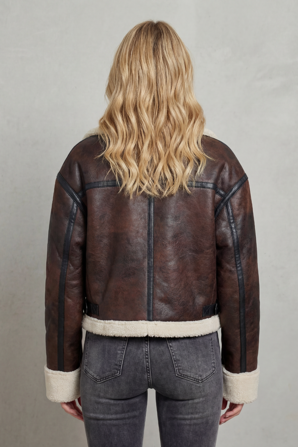 Magen Shearling Trim Cropped Aviator Jacket