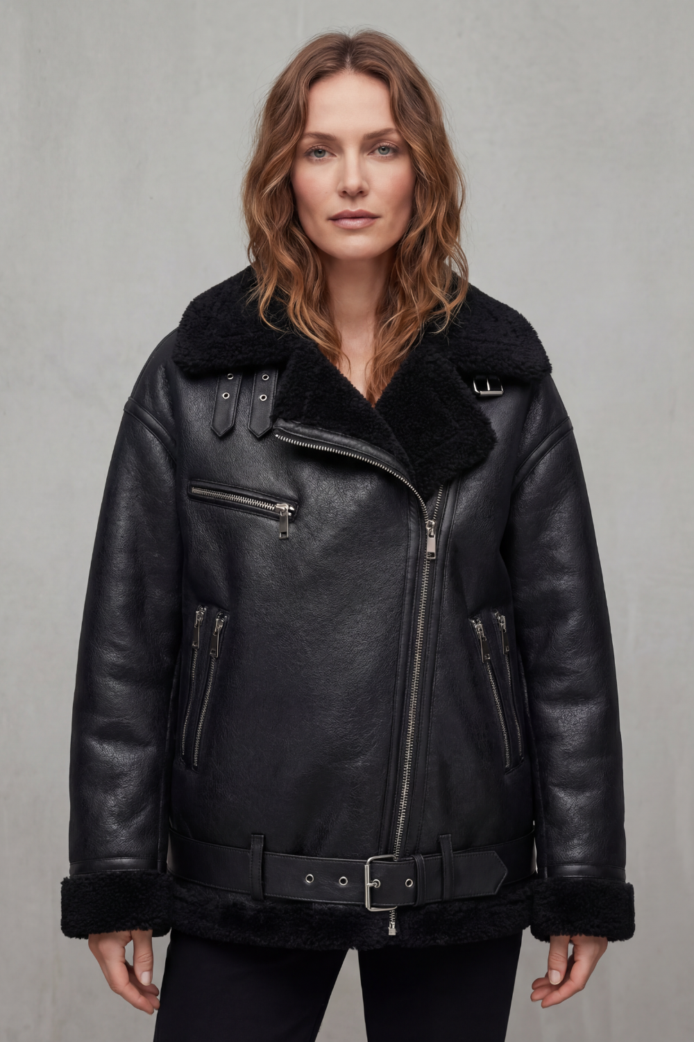 Megan Shearling Collar Oversized Aviator Jacket