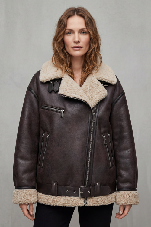 Megan Shearling Collar Oversized Aviator Jacket