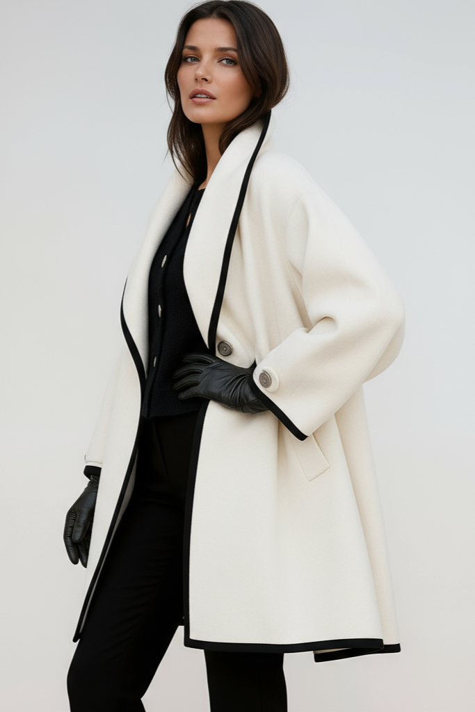 Mila Oversized Contrast Trim Longline Coat - Blue