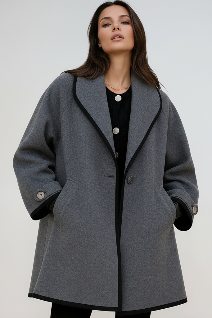 Mila Oversized Contrast Trim Longline Coat - Red