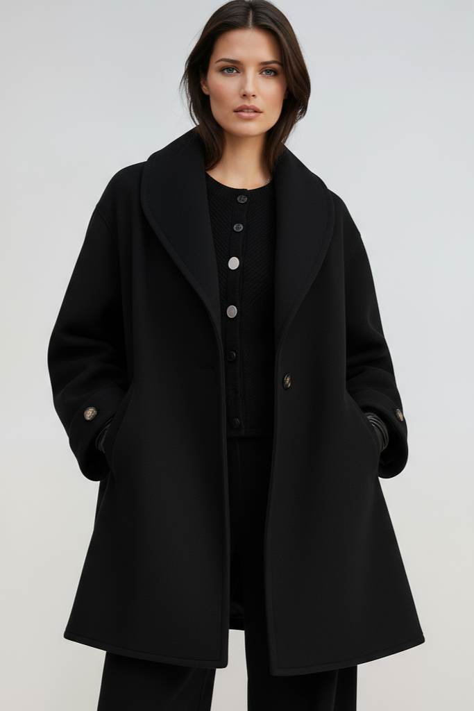 Mila Oversized Contrast Trim Longline Coat - Gray