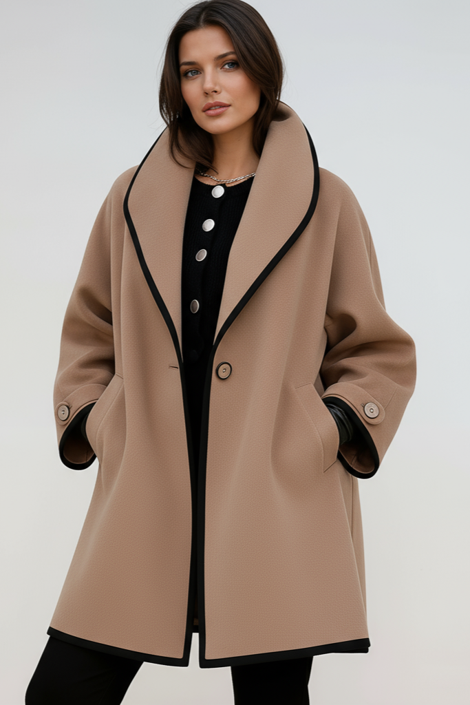 Mila Oversized Contrast Trim Longline Coat - White
