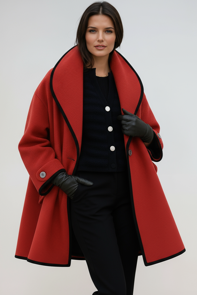 Mila Oversized Contrast Trim Longline Coat - Brown