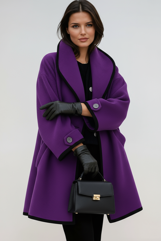 Mila Oversized Contrast Trim Longline Coat - Dark Gray
