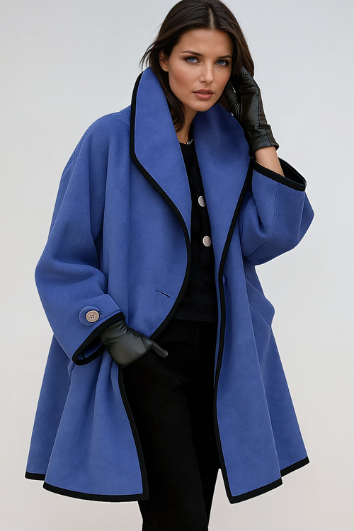Mila Oversized Contrast Trim Longline Coat - Black